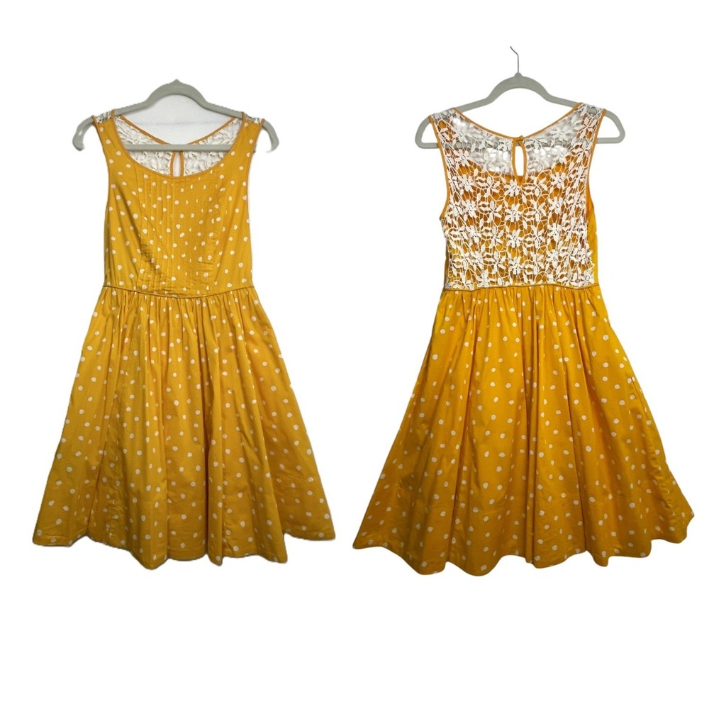 Anthropologie Moulinette Soeurs Marigold Yellow PolkaDot Pintuck Lace Dress Sz 2